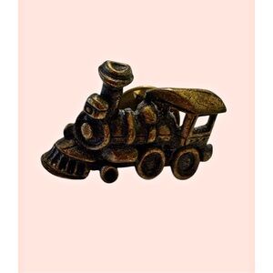 Vintage Steam Train Locomotive Lapel Pin Antiqued Brass JJ Signed